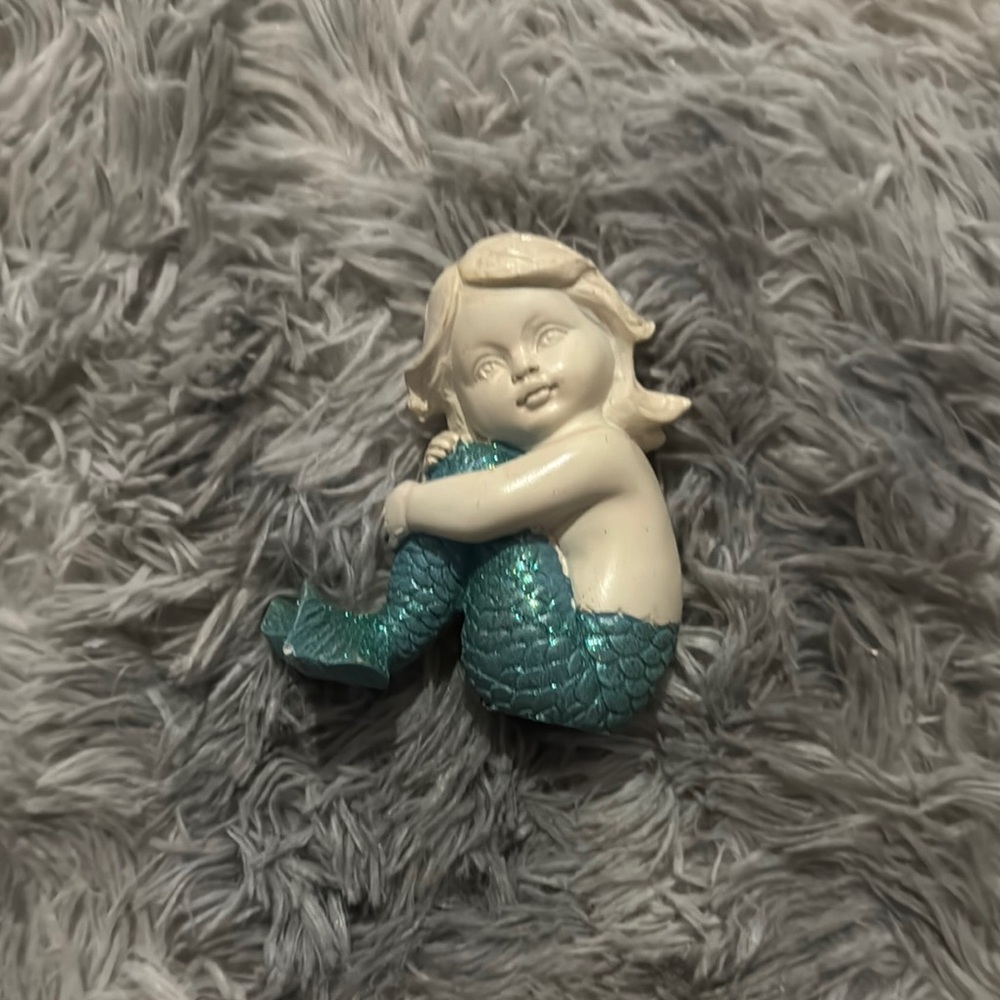 Charming Mermaid Figurine in Teal and Cream